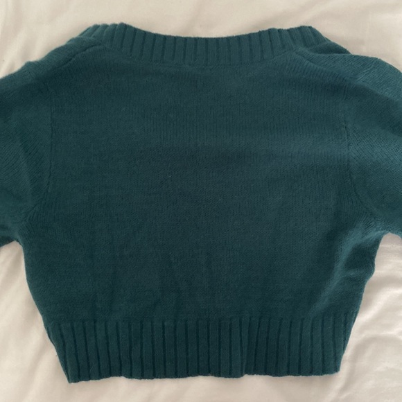 Teel green cropped knitted sweater from H&M. With V-neck - Picture 3 of 4